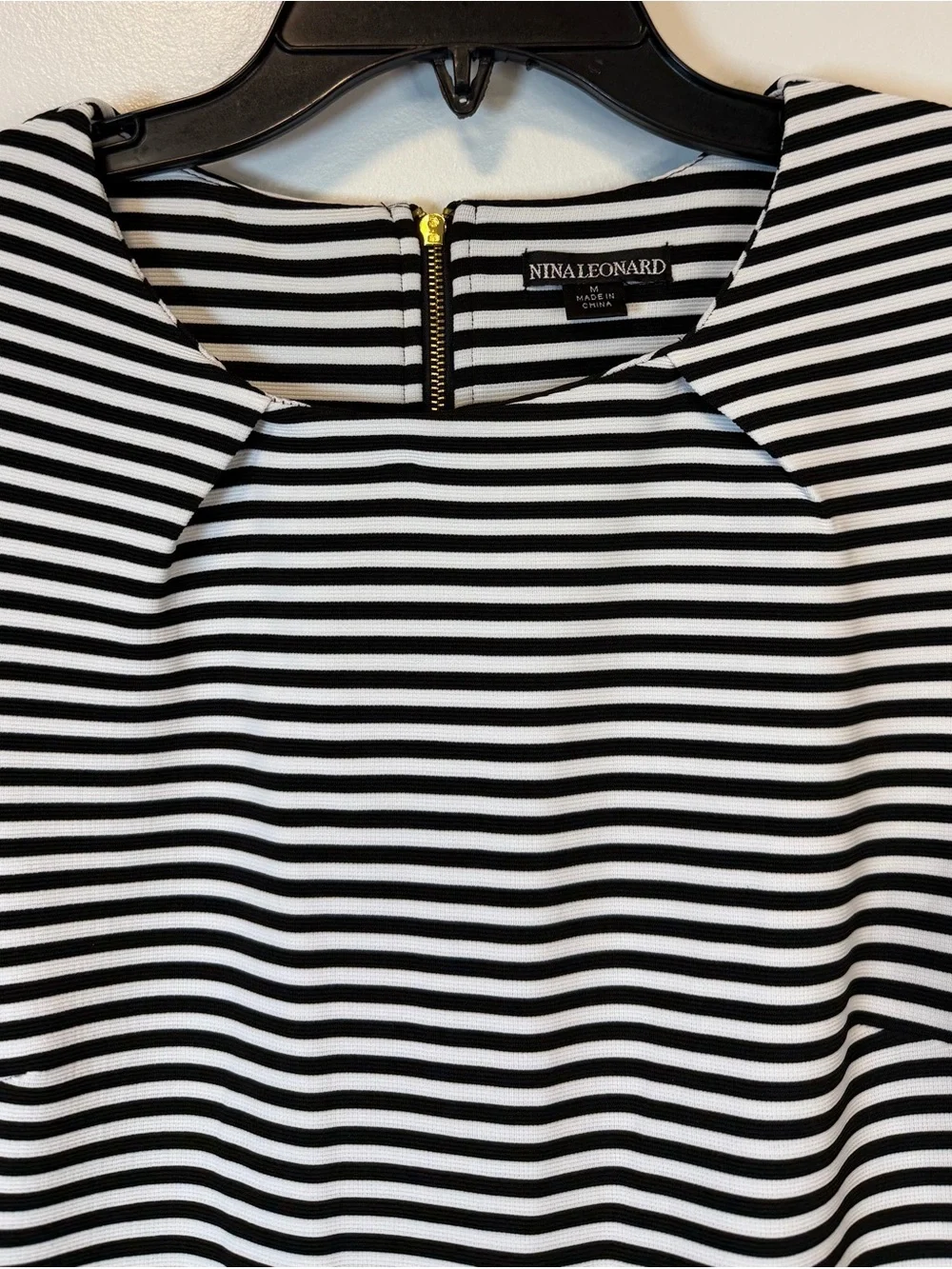Nina Leonard horizontal‎ stripe midi dress black & white boat neck Women’s Large
